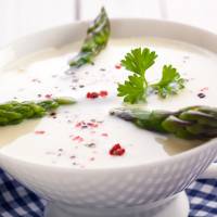 Brattes consommé with asparagus tips